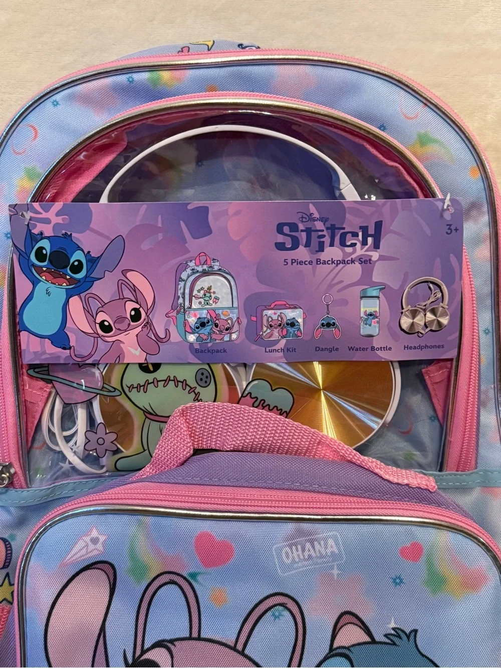 Disney Stitch & Angel 5-Piece Backpack Set 17” New With Tags